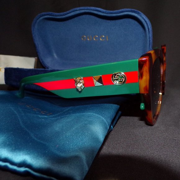 GUCCI Tortoiseshell Striped Green/Brown Sunglasses main image 5